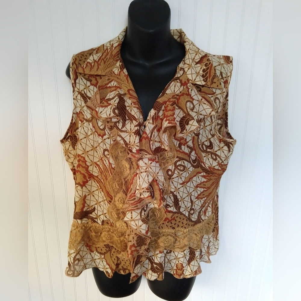 Vintage Sunny Leigh EUC Ruffled Sleeveless Blouse. Size Medium. - Picture 2 of 9